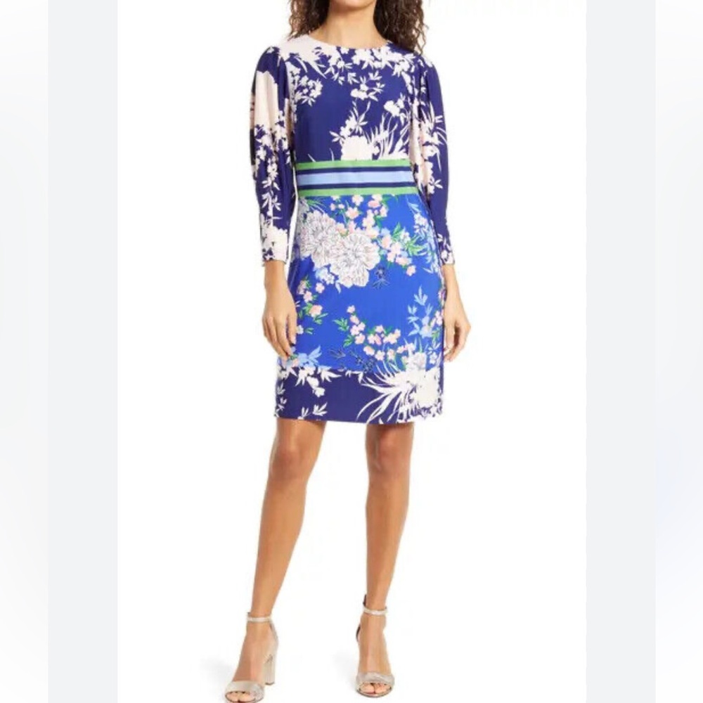 NWT Vince Camuto Women's Balloon-Sleeve Mixed-Media Dress (Orchid, 12)